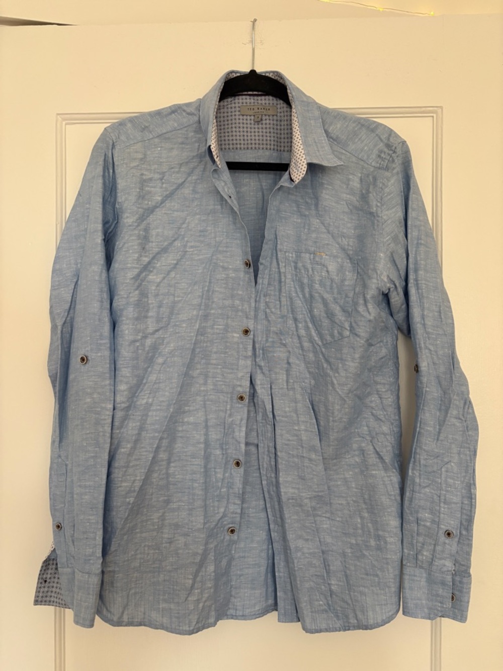 Ted Baker Pale Blue Men's Button-Down Shirt with Contrast Inner Collar